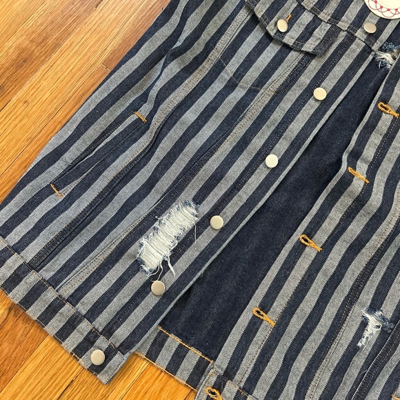 Umgee Dark Blue Striped Denim Vest - Picture 2 of 5